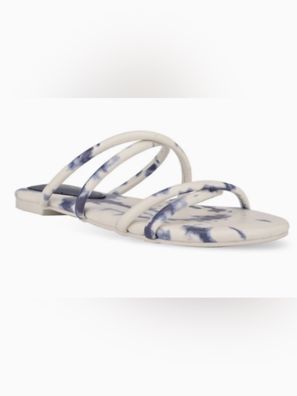 🌼🌟NIB NINE WEST BEVA Minimal Strappy Slide Sandal in White & Navy Tie-Dye